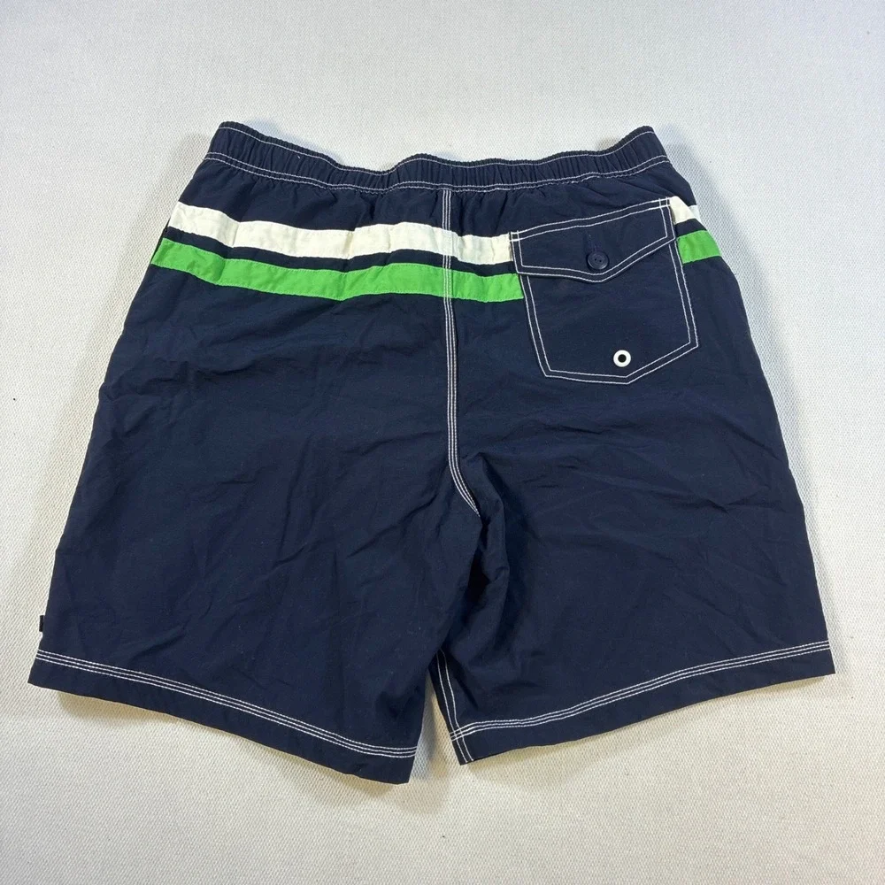 Tommy Hilfiger‎ Mens Large Navy Blue Board Shorts Swim Trunks Striped Mesh Liner